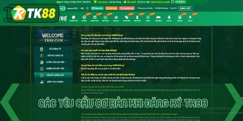 Các yêu cầu cơ bản cần đáp ứng khi Đăng ký TK88